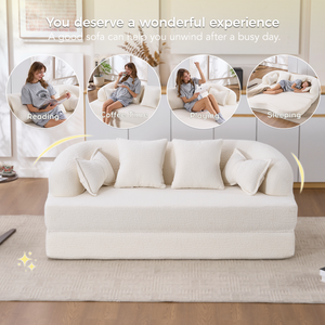 2-in-1 Foldable Sofa Bed with 4 Pillows