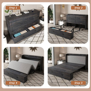 Full Murphy Bed With Storage Drawers, Charging Station, Foldable Panels, And Silent Swivel Wheels