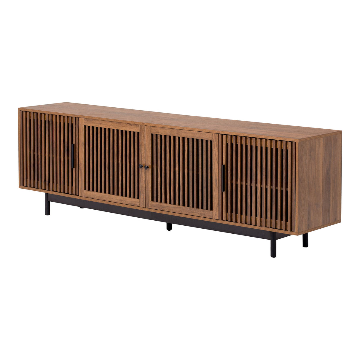 TV Stand For TVs, Entertainment Center With Closed Storage & Cable Management, Soft Closing Hinges - Walnut