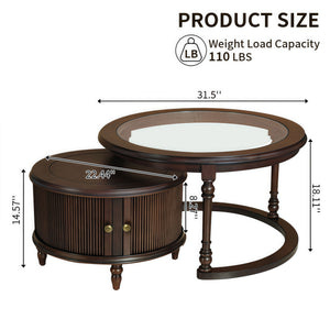 Modern Nesting Coffee Table Set with Glass and Solid Wood Frame