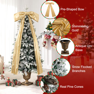 6FT Pre-Lit Flocked Christmas Tree with 42 Real Pine Cones