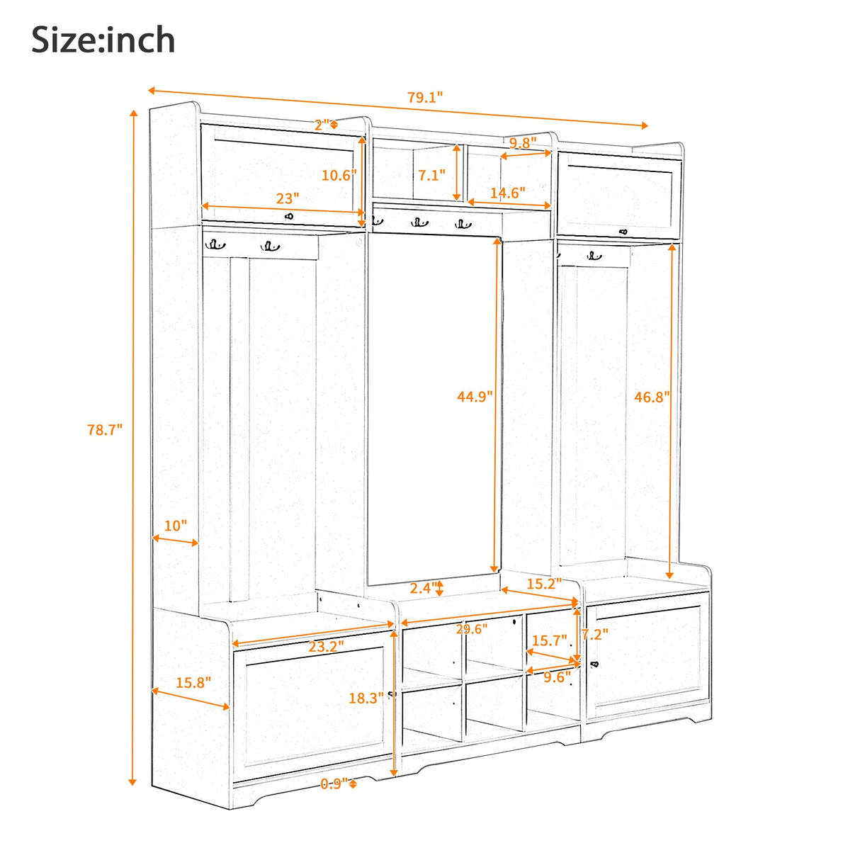 Wide Hall Tree With Shoe Storage, 4 In 1 Entryway Bench