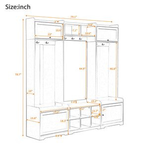 Wide Hall Tree With Shoe Storage, 4 In 1 Entryway Bench