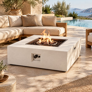 50,000 BTU Square MGO Fire Table Tank Outside