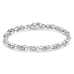 .925 Sterling Silver 1-1/2 Cttw Diamond Cluster X Link 7" Tennis Bracelet (I-J color, I3 clarity)