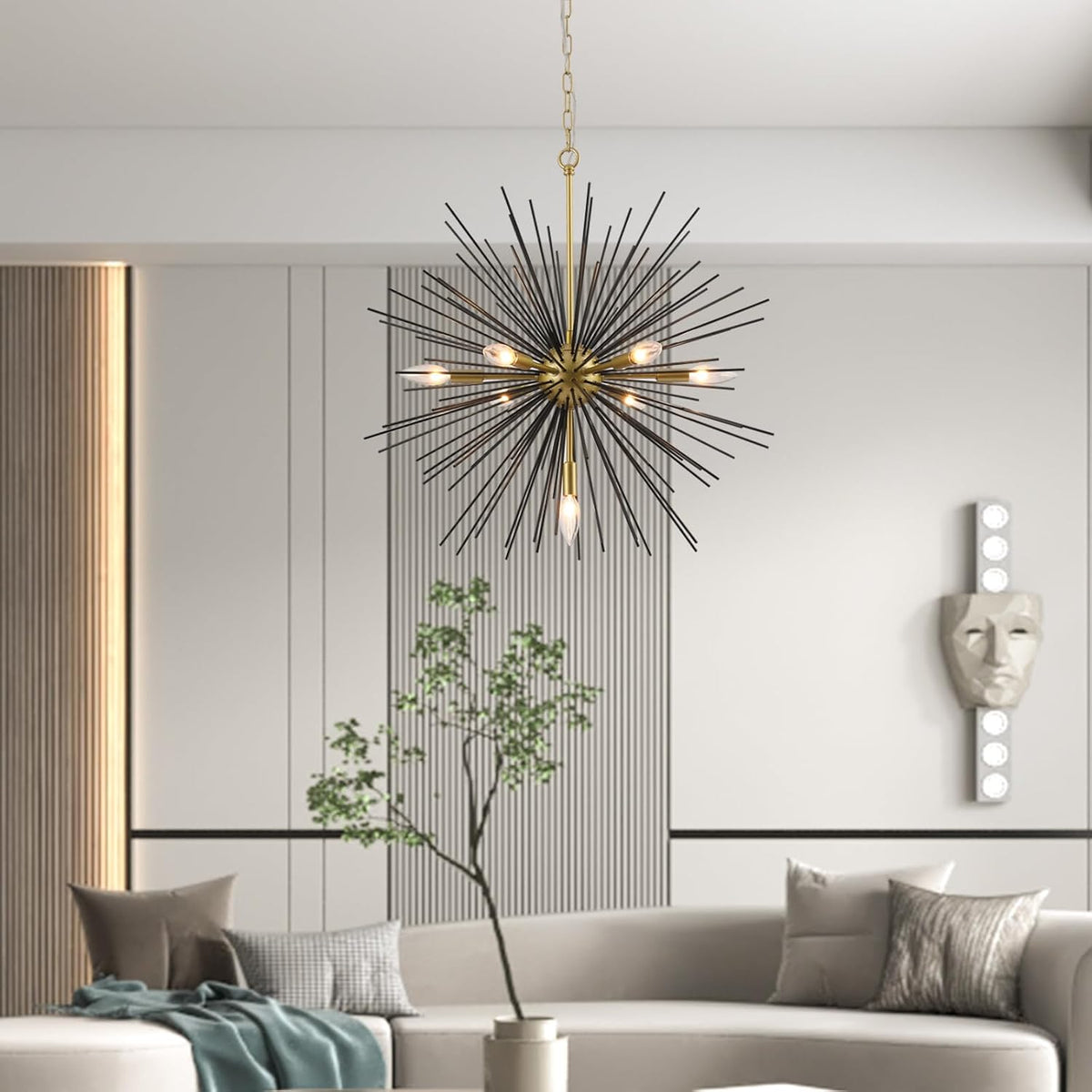Sputnik Chandelier, 7-Light Satellite Pendant, 25.6 Inch, Gold and Black