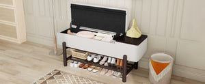 TREXM Farmhouse Upholstered Storage Bench with Hidden Compartment - Espresso