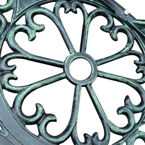 Outsunny Cast Aluminum Outdoor Bench, Green, Floral Rose Accent