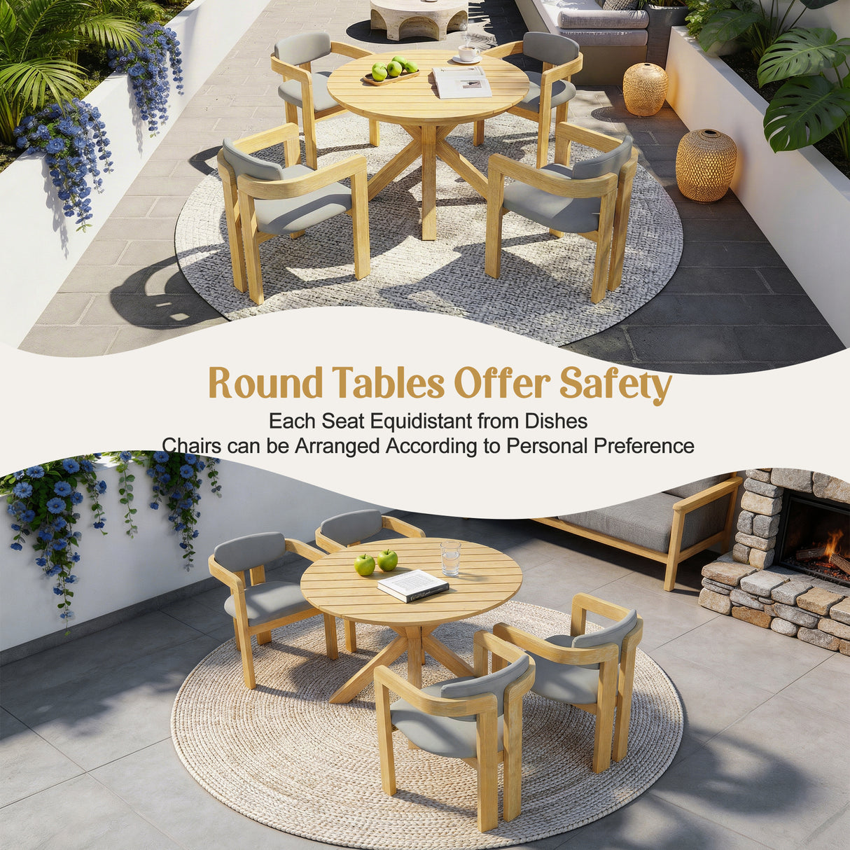 5-Piece Outdoor Acacia Wood Round Dining Set