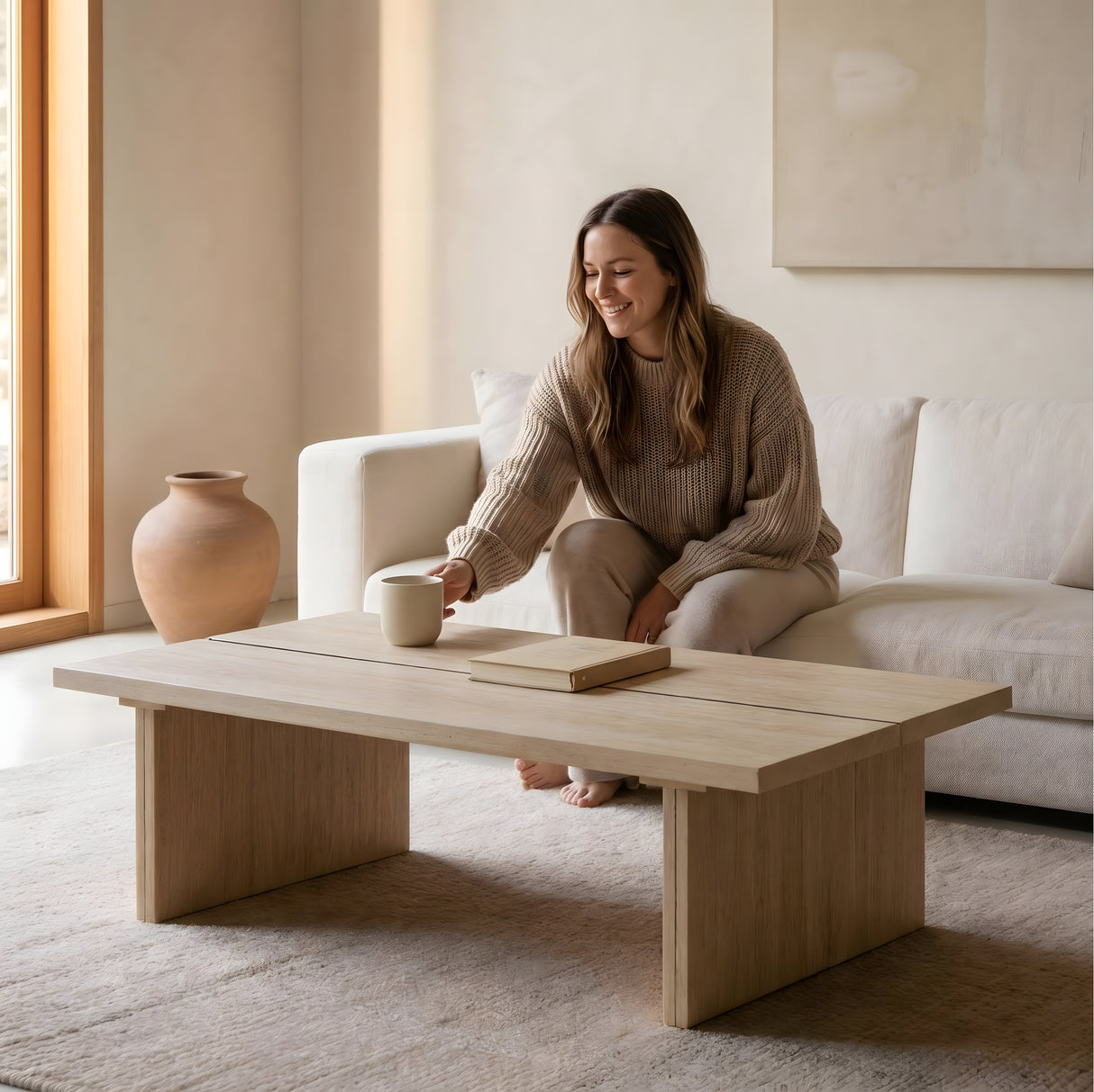 Modern Travertine Coffee Table With Split Top