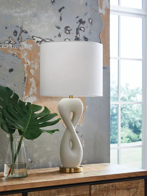 Judrich - Poly Table Lamp - White / Gold Finish - Best Buy Furniture