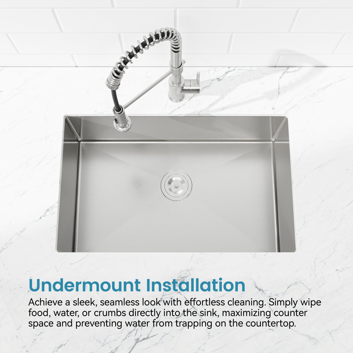 Stainless Steel Kitchen Sink, 30″x19″ Drop In Single Bowl, Undermount Handmade Sink in Brushed Nickel