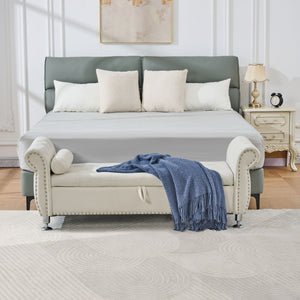 Storage Bench With Crystal Buttons And 1 Pillow For Bedroom