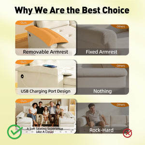 U-Shaped Sleeper Sofa With Pull Out Bed, Removable Armrests & USB Ports For Living Room