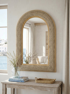 24.2"x36" Woven Texture Decorative Arched Mirror