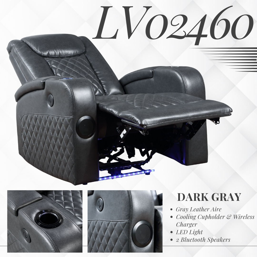 Alair - Leather Aire Power Motion Recliner With Bluetooth, Wireless Charger Cupholder - Dark Gray - Best Buy Furniture
