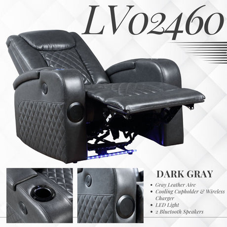 Alair - Leather Aire Power Motion Recliner With Bluetooth, Wireless Charger Cupholder - Dark Gray - Best Buy Furniture