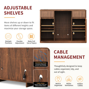 53.2" Fluted Buffet Wine Cabinet with Mini Fridge Nook