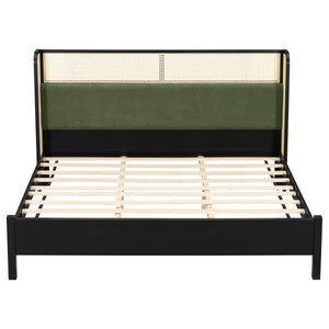 King Size Bed Frame with Black Frame and Green Upholstered Headboard
