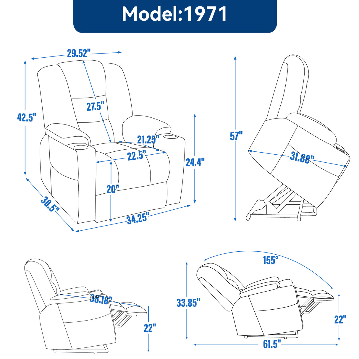 Power Lift Recliner Chair with Massage and Heat