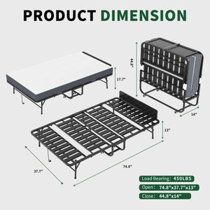 Twin Folding Bed With Adjustable Headboard, Memory Foam Mattress