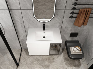 30" Wall-Mounted Bathroom Vanity With Ceramic Sink, Glossy