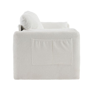Modern 3 Seater Sofa Chenille Couch Plush Triple Seater Sofa With High Density Foam Cushions, Deep Seat Living Room Couch For Family Room, Apartment & Home Theater - Ivory White