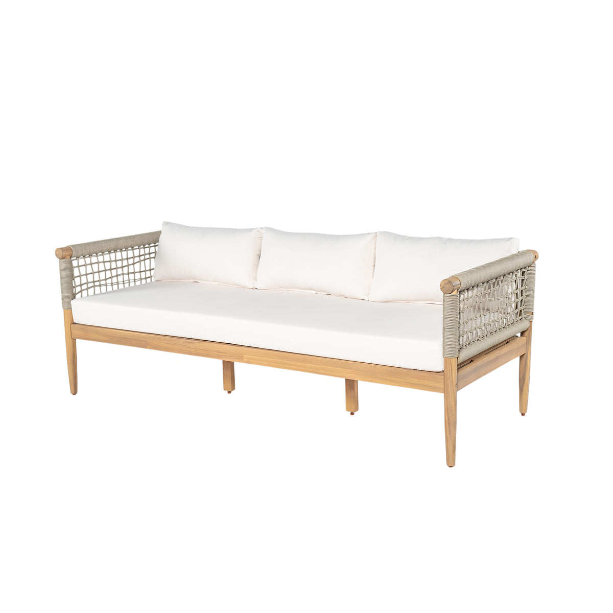 Outdoor Acacia Wood 3-Seater Sofa with Rope Woven Arms