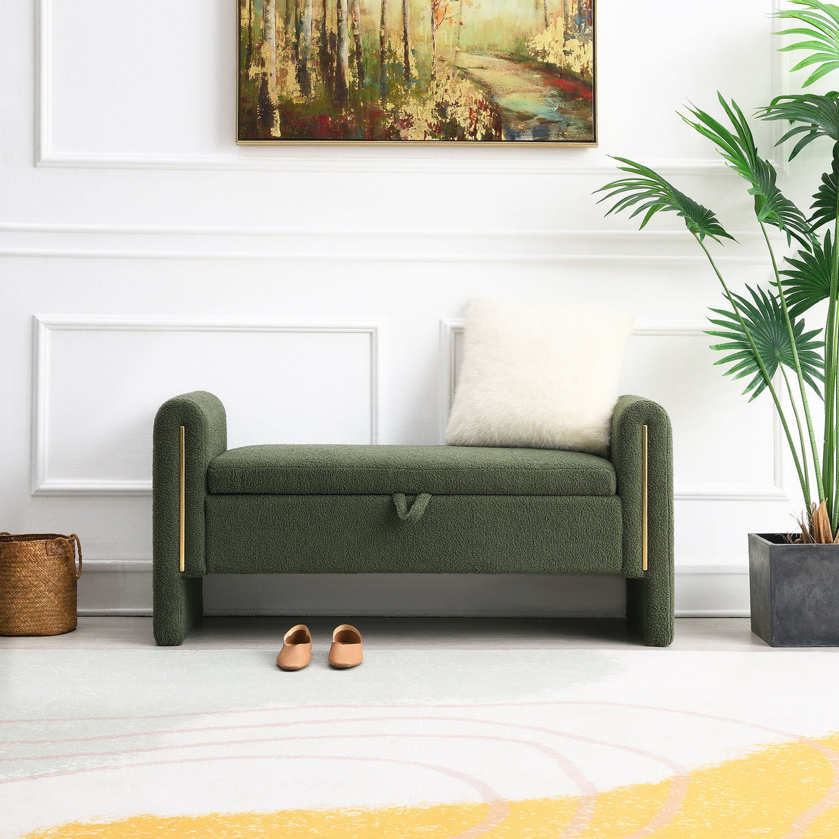 Modern Teddy Upholstered Large Bed End Bench With Arms And Storage