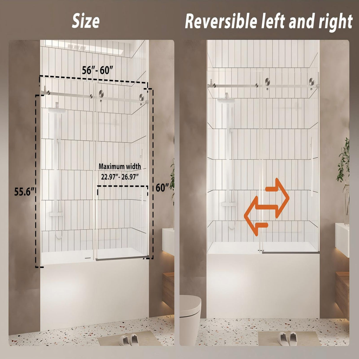 Frameless Shower Door, Smooth Sliding Tracks