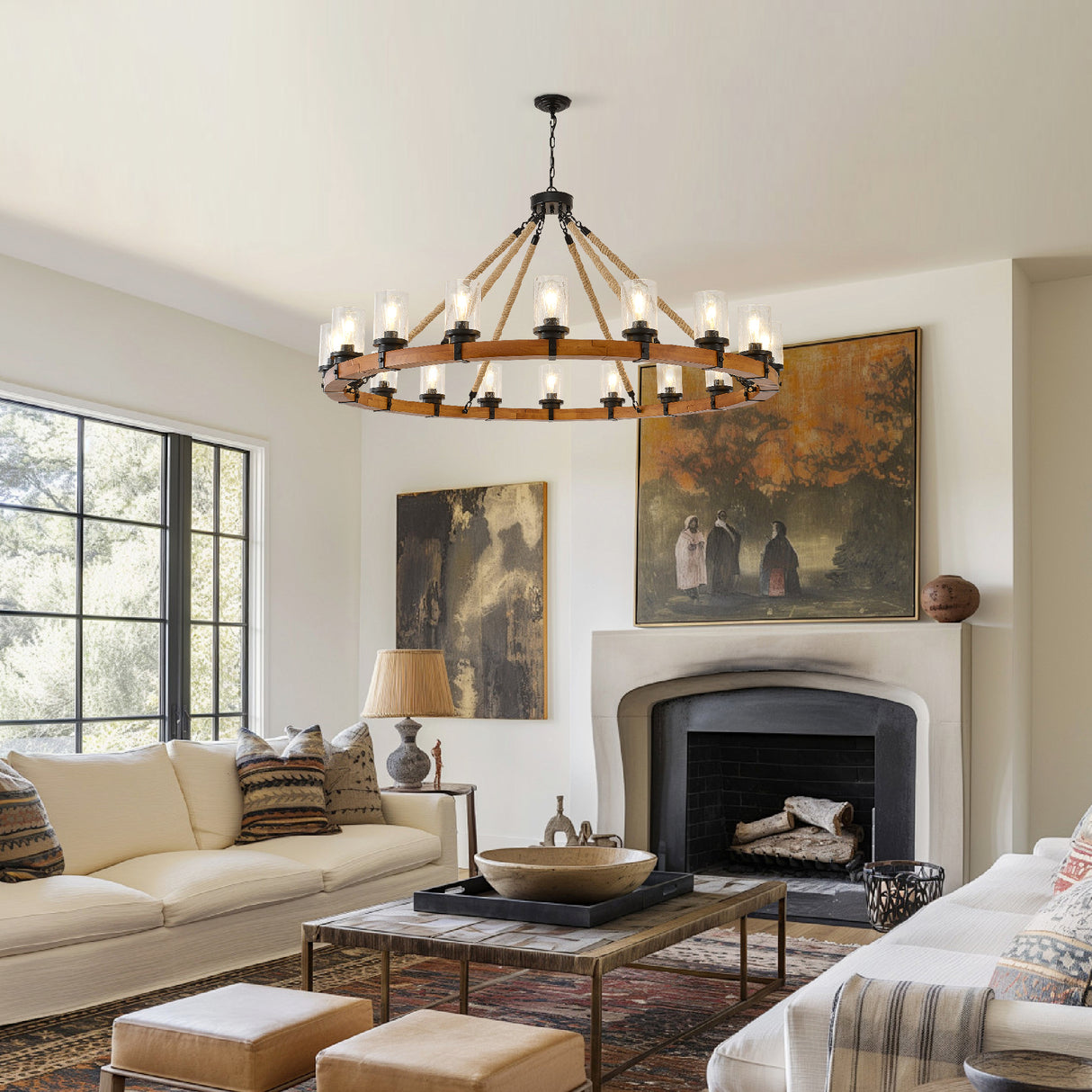 18-Light Rustic Wagon Wheel Chandelier