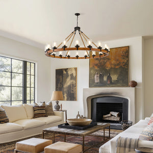 18-Light Rustic Wagon Wheel Chandelier
