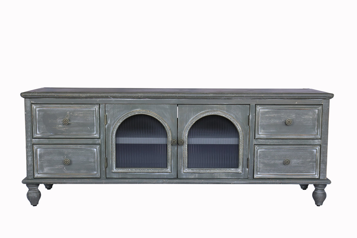 60" Farmhouse TV Stand with 4 Drawers & Glass Doors