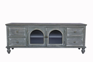 60" Farmhouse TV Stand with 4 Drawers & Glass Doors