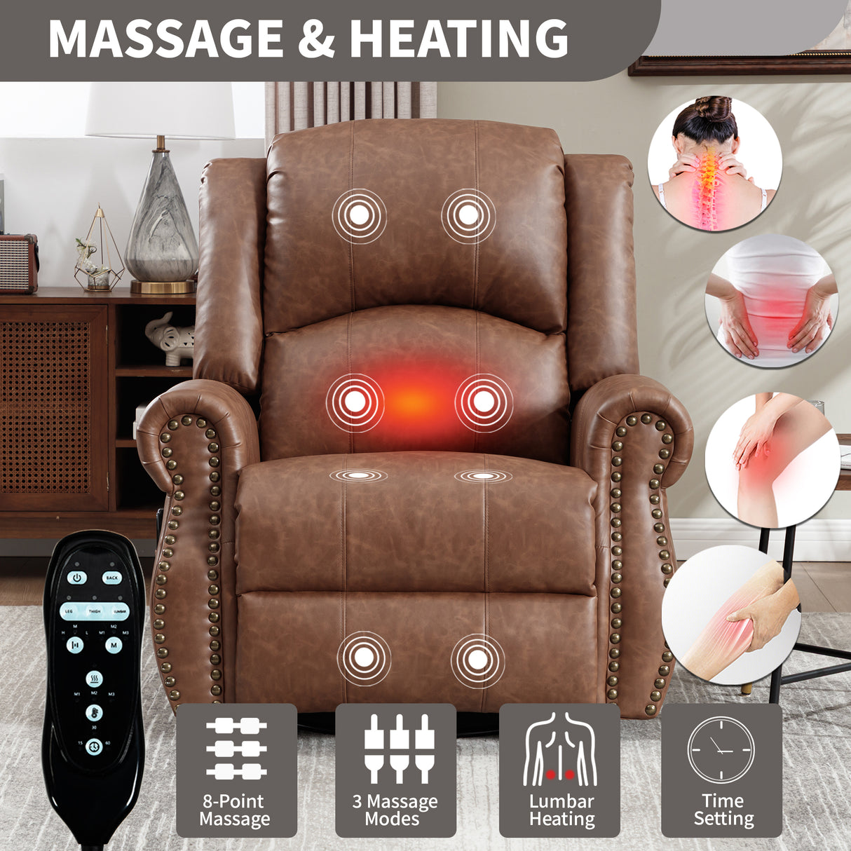Heat Massage Manual Recliner Chair with Rocker and Swivel