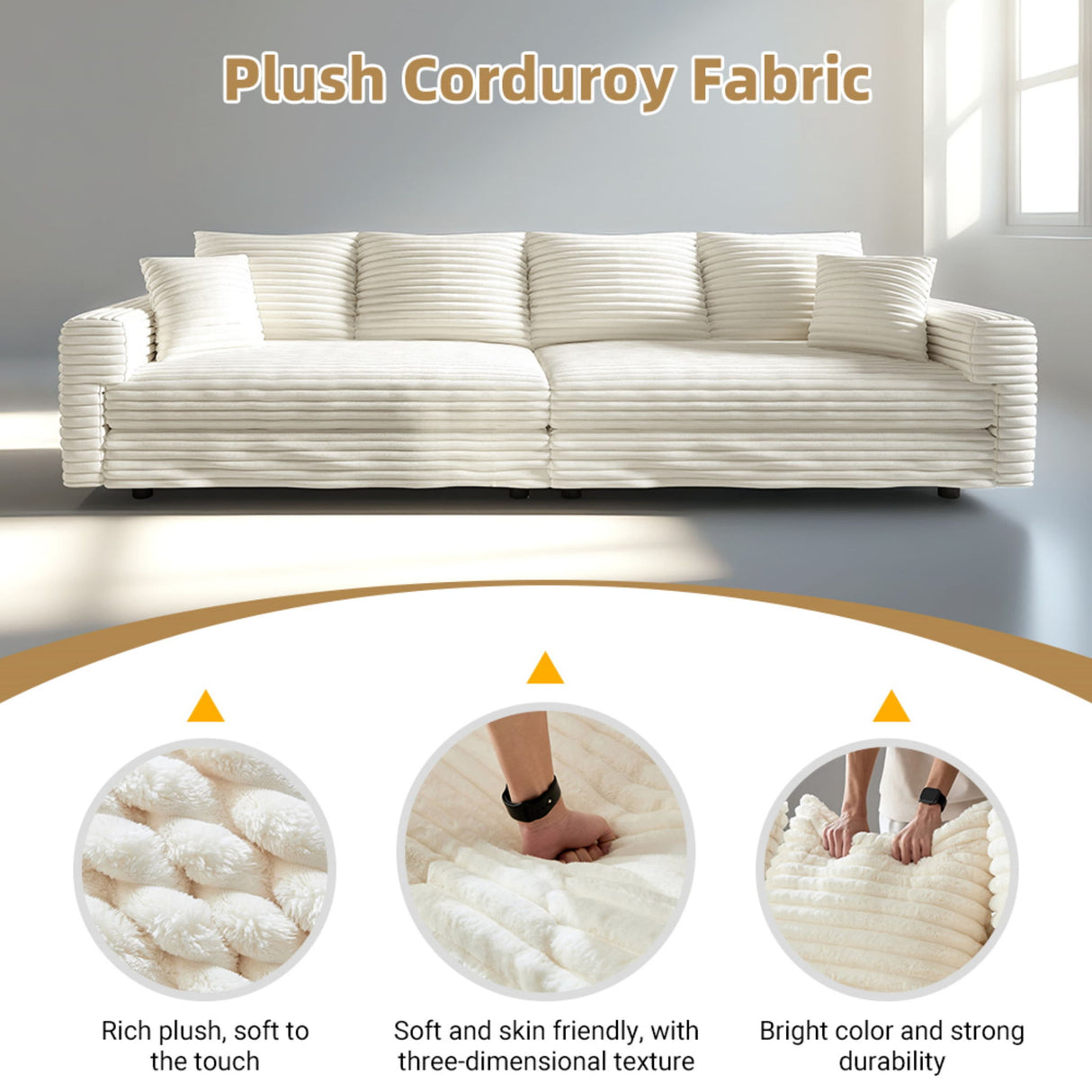4 Seat Sofa, Modern Comfy Upholstered Sofa Cloud Couch, Deep Seat Couches With Soft Pillows