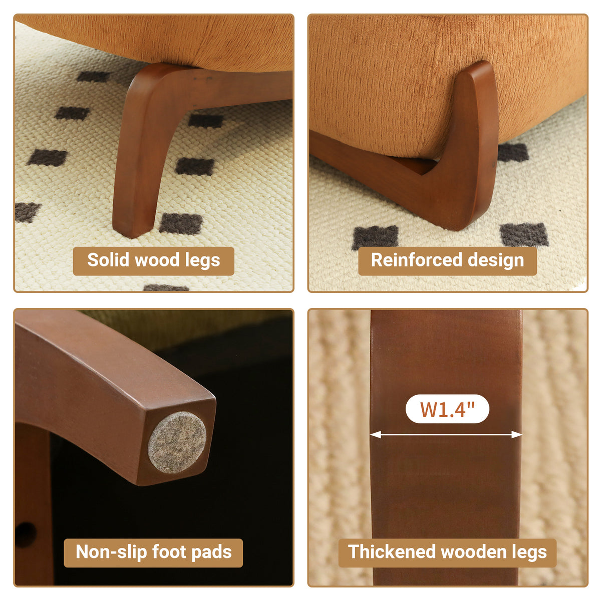 Cute Accent Chair with Solid Wood Legs