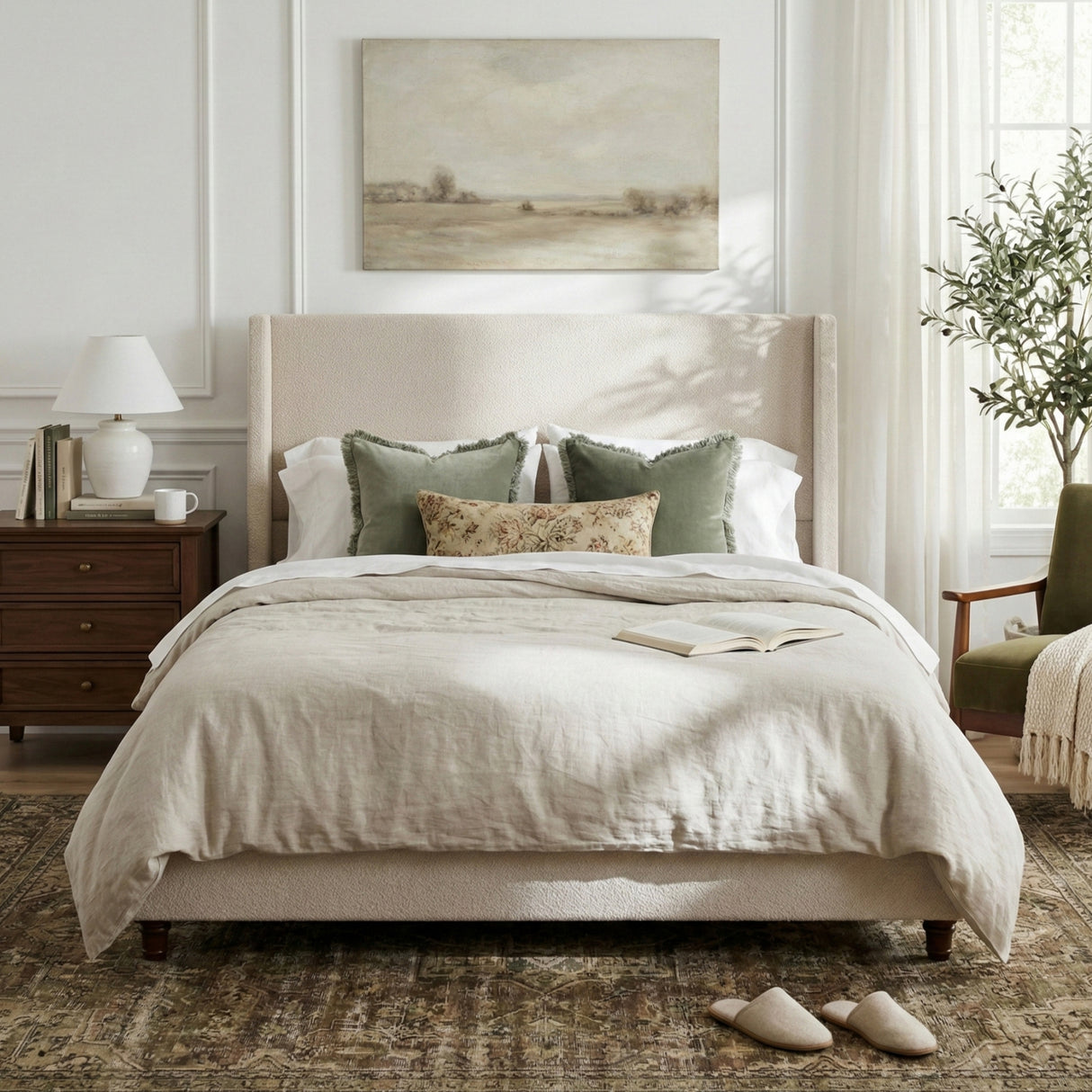 52.7" Tall Wingback Upholstered King Size Platform Bed Frame