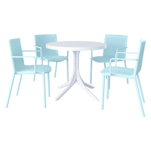 4 Modern Stackable Plastic Armchair Matched With Round Table