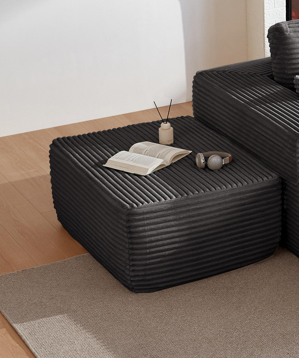 Grey Plush Ottoman