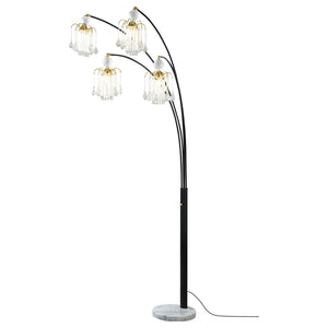 Marcos - Hanging Crystal Arc Tree Floor Lamp With Sculptural Frame - Black