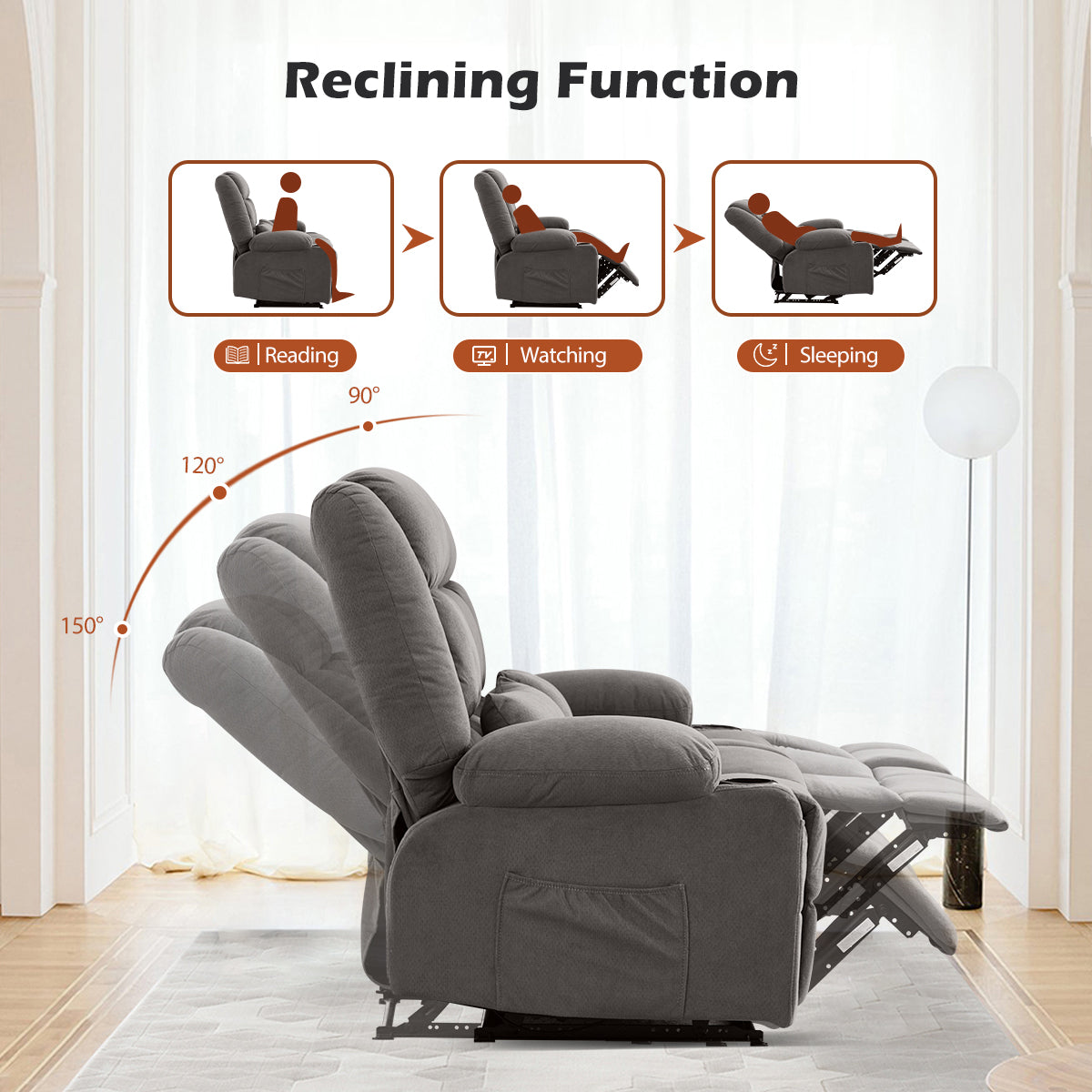 Manual Oversized Recliner Loveseat with Cup Holders - Grey or Blue