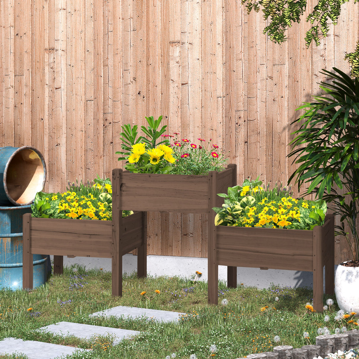 Outsunny Raised Garden Bed with 3 Planter Box