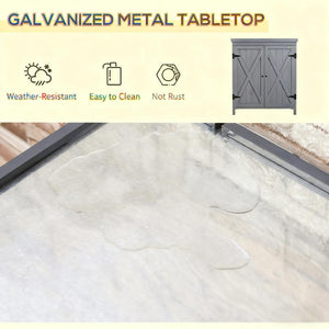 Tool Shed Outdoor Storage Cabinet with Galvanized Top and Two Shelves
