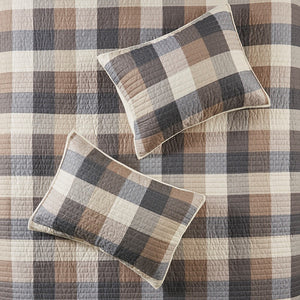 6 Piece Printed Herringbone Quilt Set with Throw Pillows