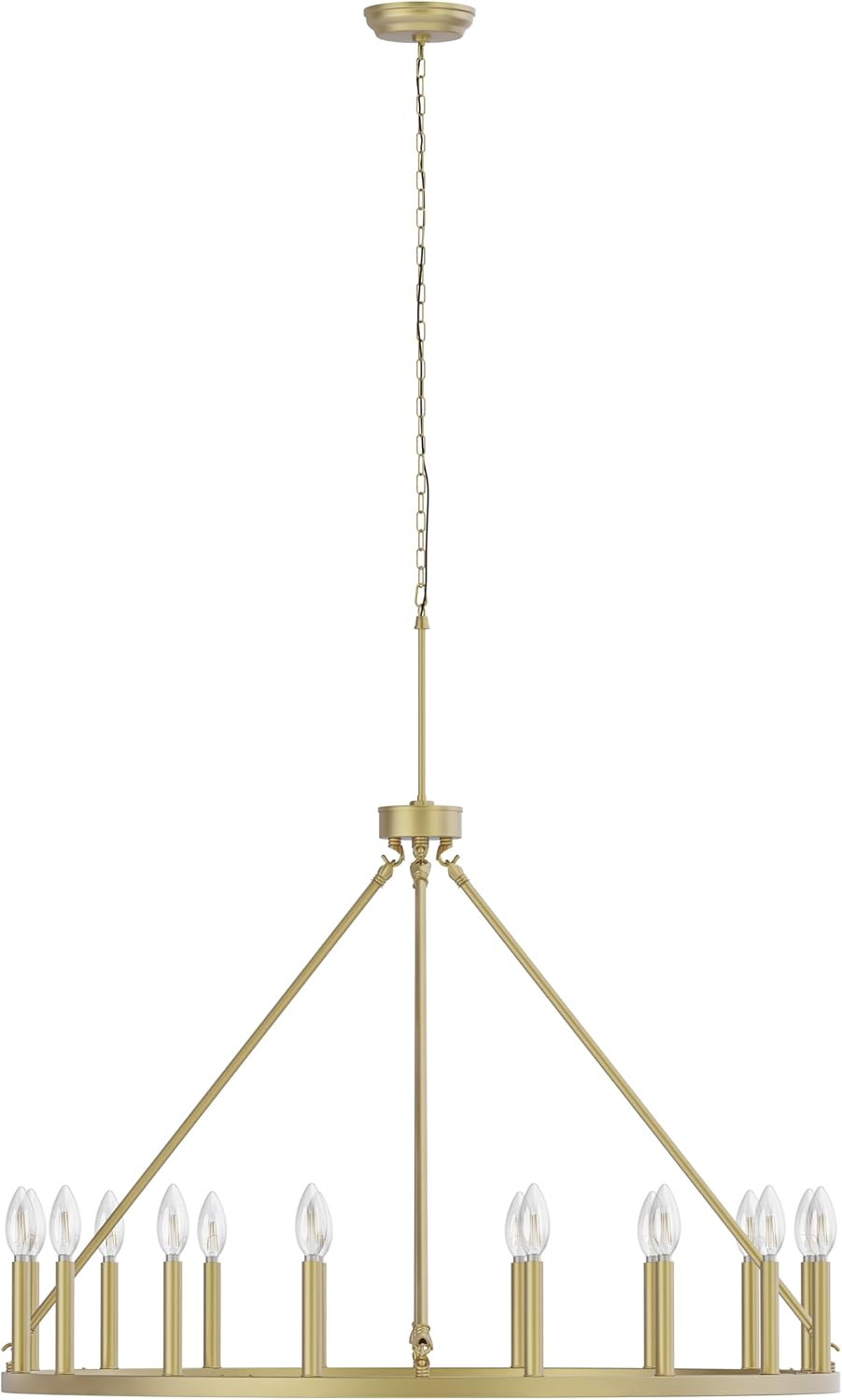 Gold Wagon Wheel Chandelier, 39-Inch Round, 16-Light Farmhouse Ceiling Fixture