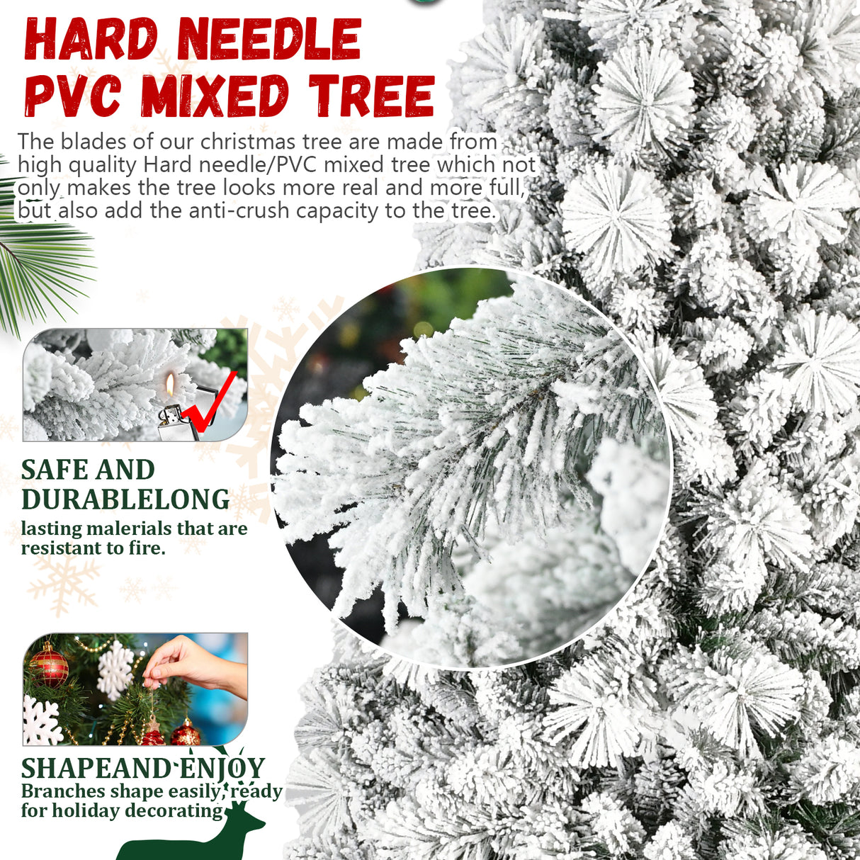 7.5FT Flocked Christmas Tree with 500 Warm White Lights