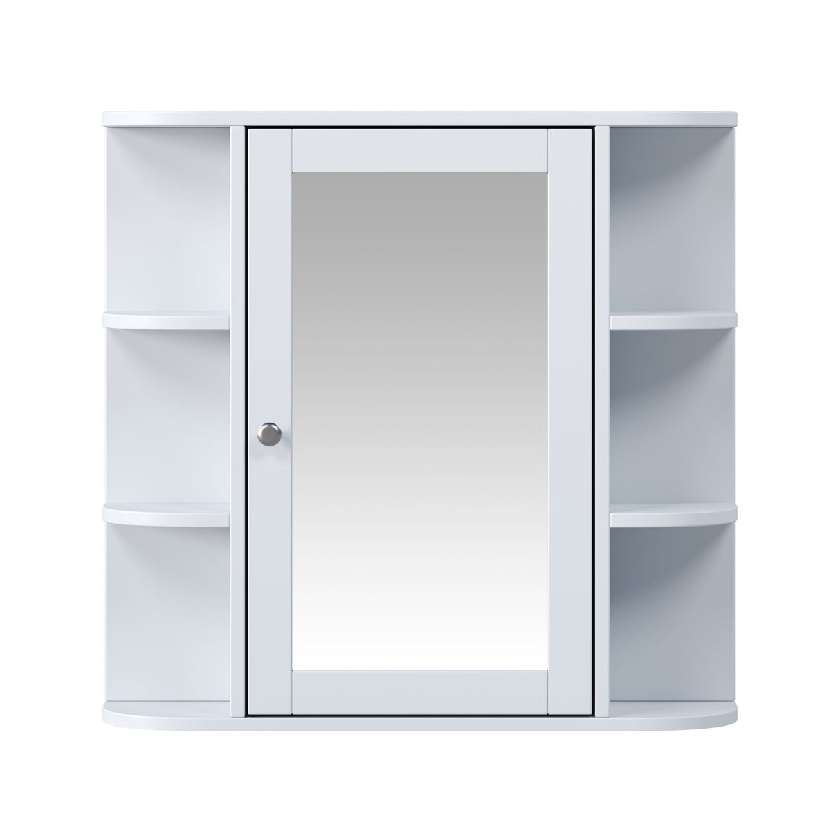 Bathroom Wall Storage Cabinet With Mirror And Adjustable Shelf, 6 Open Shelves