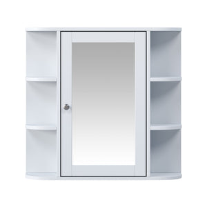 Bathroom Wall Storage Cabinet With Mirror And Adjustable Shelf, 6 Open Shelves