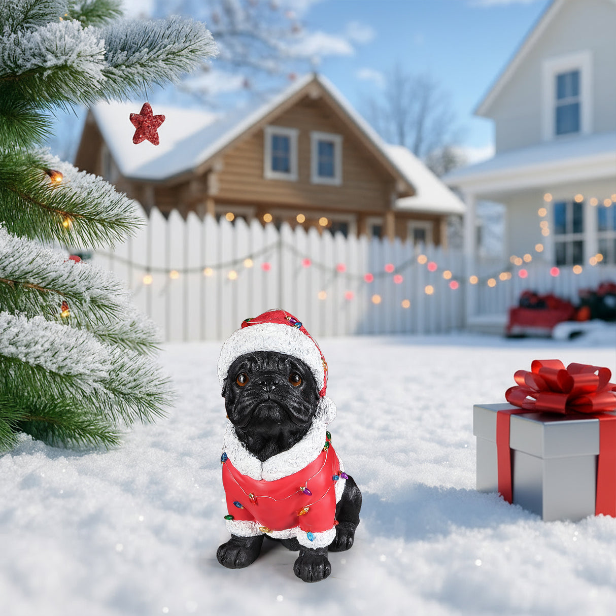 Christmas Pug Statue - Holiday Dog Figurine